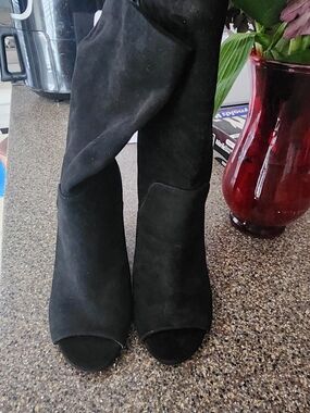 Black Women's Suede Peep-Toe Boots
